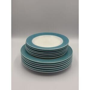 12 Pyrex Vintage Milk Glass Plates Teal Aqua Blue Dinnerware 6 Small 6 Large